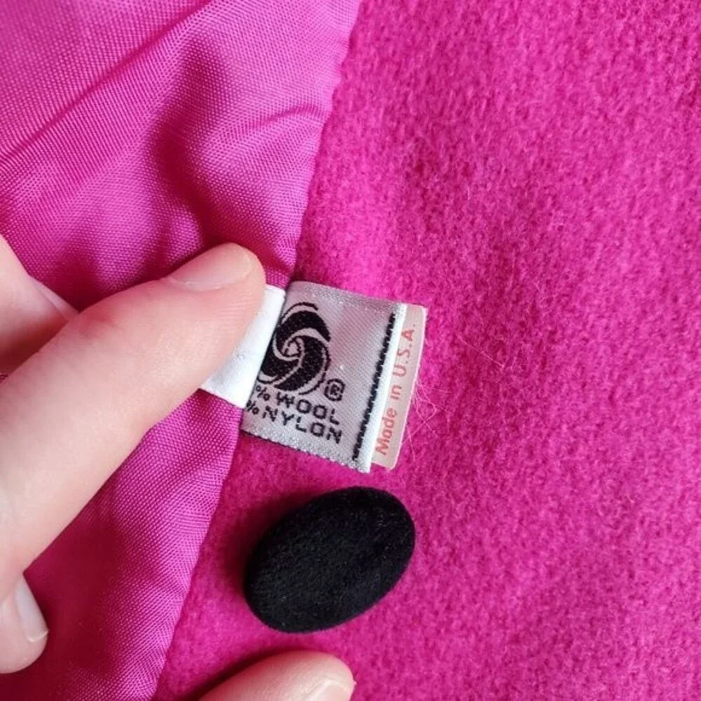 Vintage 70s/80s Rothschild Pink Wool Black Velvet Coat - Picture 11 of 12